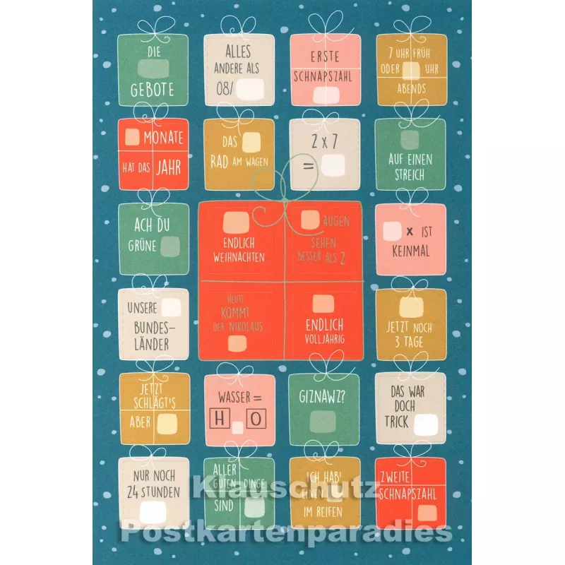 Taurus Postkarten Adventskalender | Doppelkarte mit Klapptürchen - Zahlenrätsel