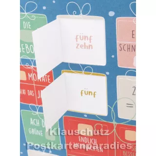Taurus Postkarten Adventskalender | Doppelkarte mit Klapptürchen - Zahlenrätsel - offene Türchen