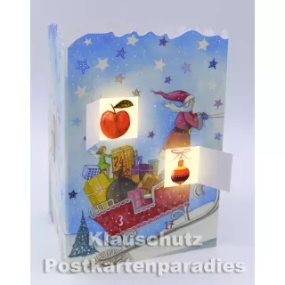Leuchtender Adventskalender von Taurus - Weihnachtsmann mit Rentierschlitten | mit beleuchteten Fensterchen