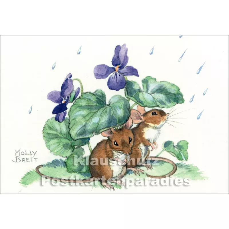 Mäuse im Regen | Taurus Kinder Postkarte von Molly Brett