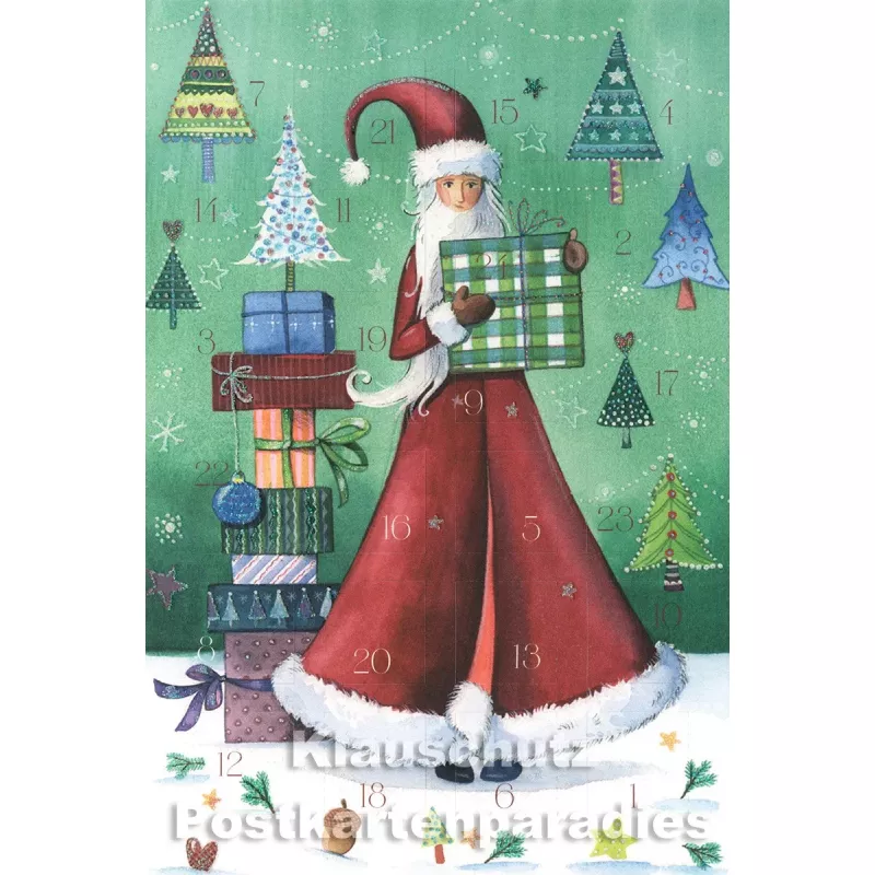 Taurus Postkarten Adventskalender | Doppelkarte mit Klapptürchen - Weihnachtsfrau