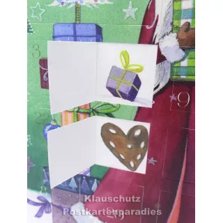 Taurus Postkarten Adventskalender | Doppelkarte mit Klapptürchen - Weihnachtsfrau - offene Türchen