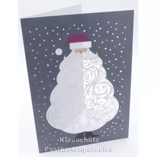 Doppelkarte mit Lasercut-Stanzung von ActeTre / Quire - Weihnachtsmann Bart, aufgeklappt