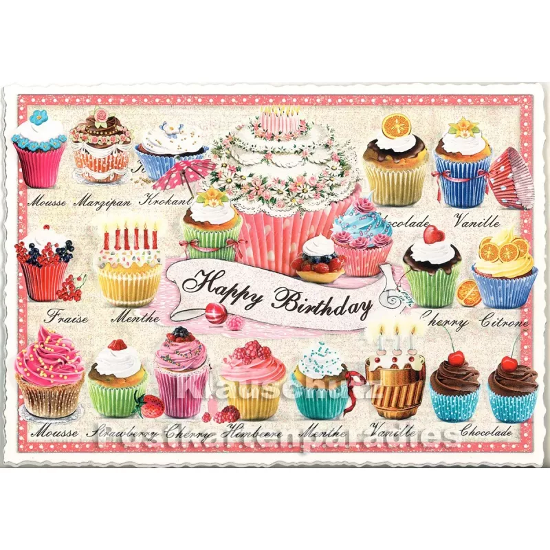 Edition Tausendschön Postkarte mit Glitter zum Geburtstag aus der | Happy Birthday mit Geburtstagstörtchen