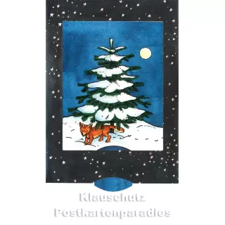 Fuchs und Weihnachtsbaum | Lebende Karte mit Lasche zum Ziehen, wodurch sich das Bild ändert