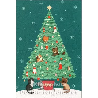 SkoKo Doppelkarte zu Weihnachten | Katzen im festlich geschmückten Weihnachtsbaum