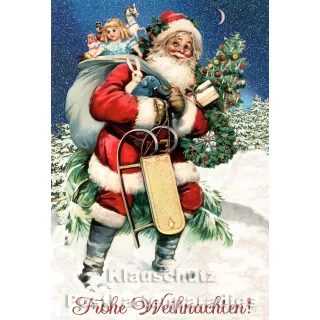 ActeTre Weihnachten Doppelkarte mit Glitter - Frohe Weihnachten - Weihnachtsmann mit Geschenken