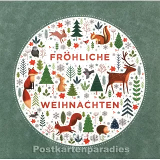 Quadratische Postkarte zu Weihnachten von SkoKo - Fröhliche Weihnachten mit Tieren