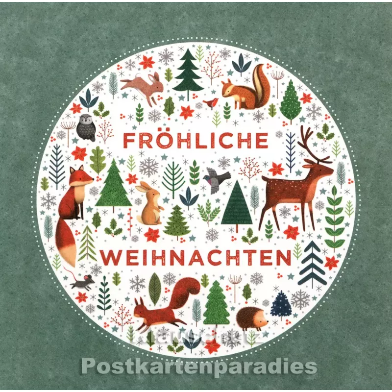 Quadratische Postkarte zu Weihnachten von SkoKo - Fröhliche Weihnachten mit Tieren