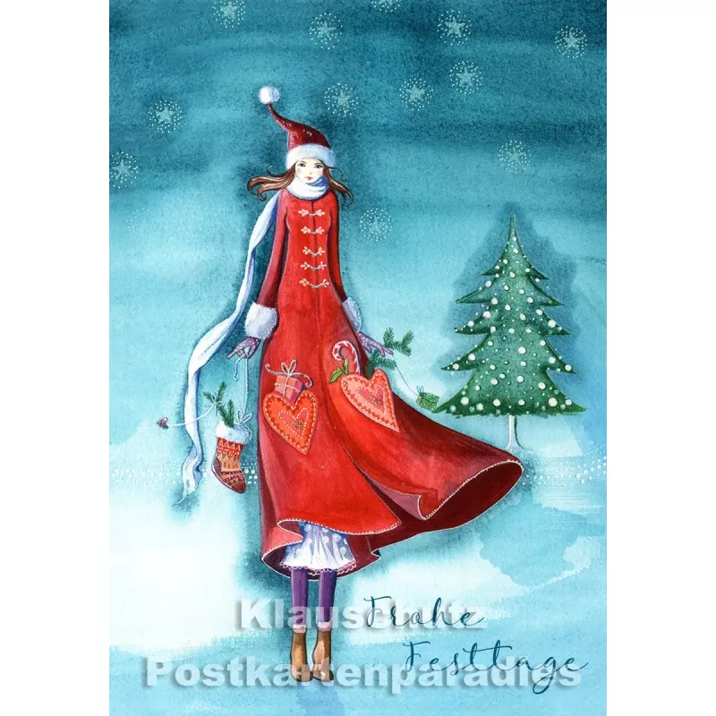 Weihnachten Doppelkarte von Taurus mit Weihnachtsfrau - Frohe Festtage