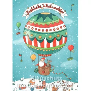 SkoKo Weihnachtskarte - Weihnachtsmann im Ballon - Fröhliche Weihnachten