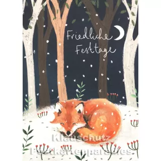 Taurus Weihnachtskarte - Friedliche Festtage - Fuchs im nächtlichen Winterwald