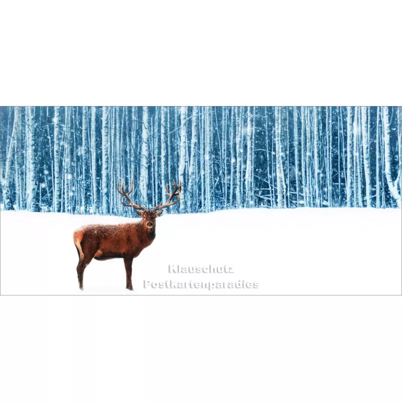 Panorama Postkarte von Tushita | Winterlandschaft mit Hirsch im Schnee