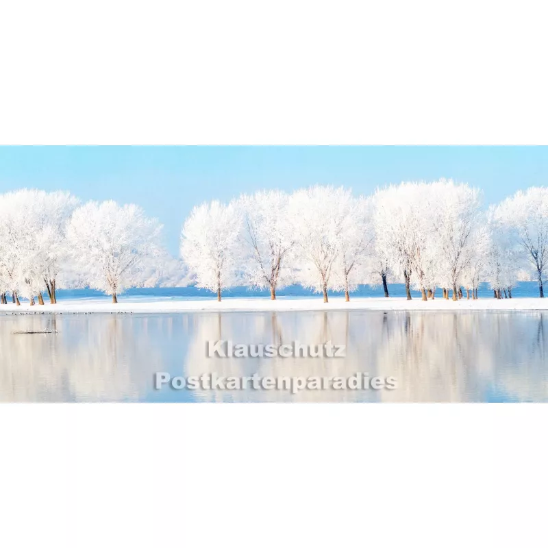 Panorama Postkarte von Tushita | Winterlandschaft mit Wasser und weißen Bäumen