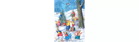Schneemann bauen - Weihnachtskarte Rannenberg