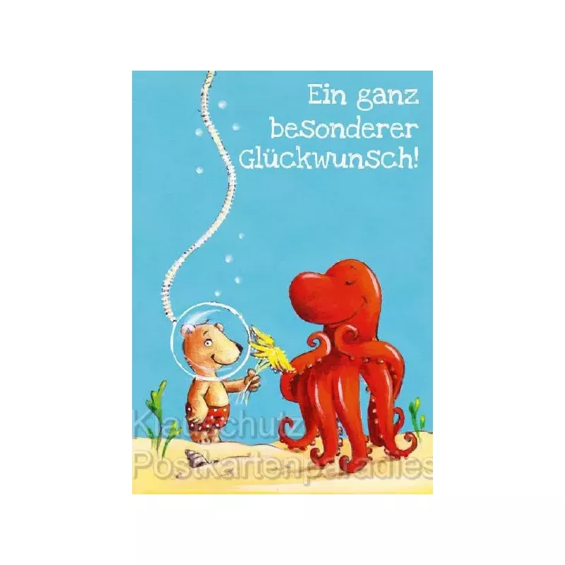 Geburtstagskarte: Krake und Bär - Ein ganz besondere Glückwunsch! Postkarte von Thomas Röhner