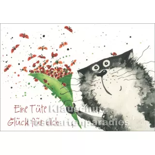 Postkarte von Taurus mit Katze: Eine Tüte Glück für dich