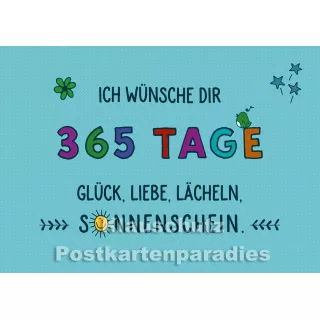 Sprüche Postkarte - Heiter bis wolkig |  365 Tage Glück, Liebe, Lächeln, Sonnenschein