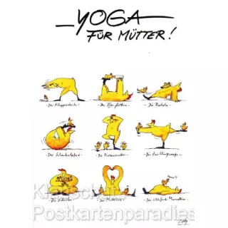 Discordia Peter Gaymann Comic Postkarte mit Hühnern - Yoga für Mütter!