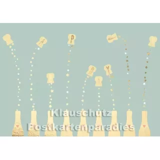Postkarte zum Geburtstag von Cityproducts mit Champagnerflaschen mit goldfarbener Lackierung  - Happy Birthday