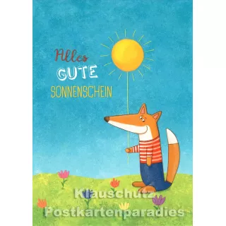 Alles Gute Sonnenschein - Lustige Kinder Geburtstagskarte von SkoKo mit Fuchs