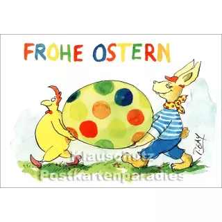 Peter Gaymann Postkarten |Osterhase und Huhn - Frohe Ostern