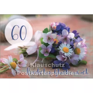Runder Geburtstag Taurus Doppelkarte mit Blumen | 60 - Herzlichen Glückwunsch