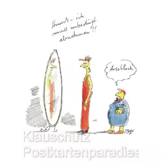 Peter Gaymann Comic Postkarte | Ich muss unbedingt abnehmen - Arschloch! 