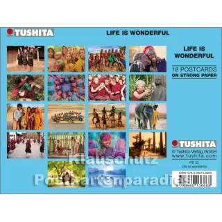 Tushita Postkartenbuch - Life is wonderful | Rückseite mit Übersicht der Postkarten