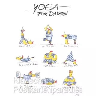 Yoga für Bayern - Witzige Hühner Postkarte von Peter Gaymann