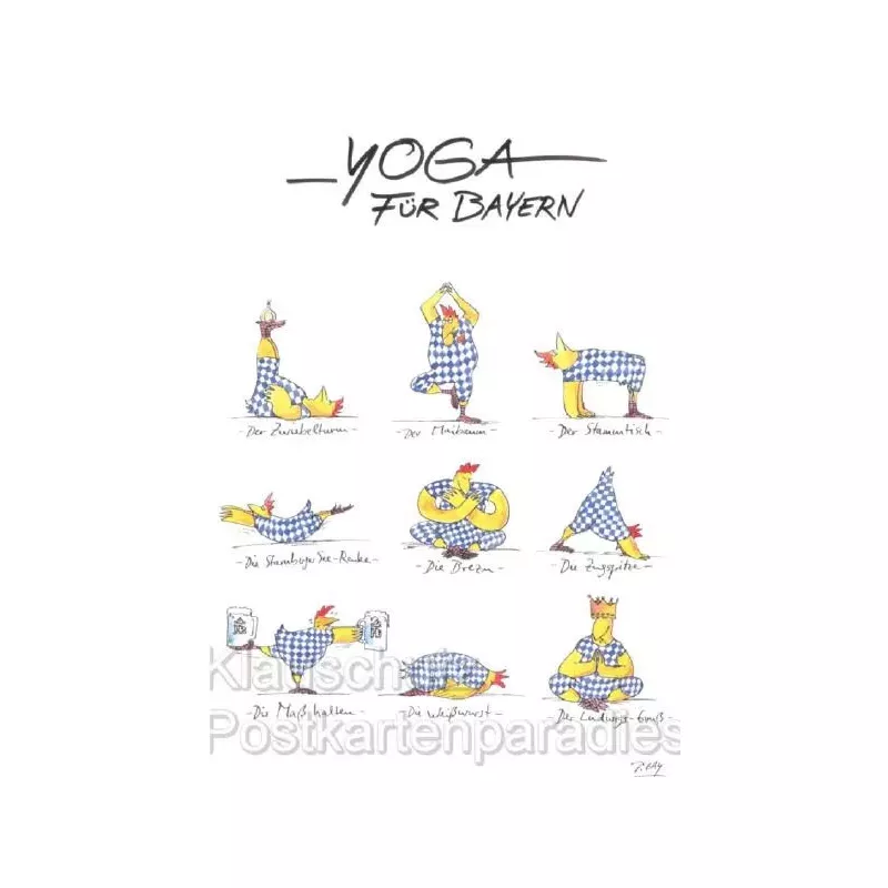 Yoga für Bayern - Witzige Hühner Postkarte von Peter Gaymann