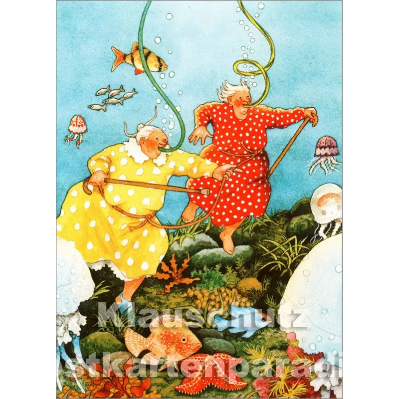 Taurus Postkarte von Inge Löök - Alte Frauen beim Tauchen