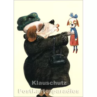 Postkarte von Wolf Erlbruch aus dem Peter-Hammer-Verlag - Tantenkuss