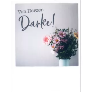 Doppelkarte | Mini Polacard von Taurus mit Blumenstrauß | Von Herzen - Danke!