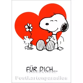 PEANUTS - Für Dich  | Postkarte mit Snoopy und Woodstock und rotem Herz