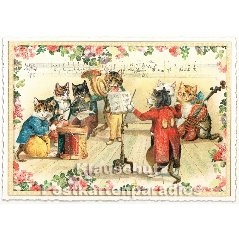 Nostalgische Retro Postkarte mit Katzen aus der Edition Tausendschön - Katzenorchester