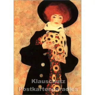 Portrait of a woman in a black hat - Tushita Kunstpostkarte von Egon Schiele