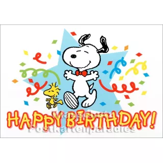 PEANUTS Postkarte zum Geburtstag mit Snoopy und Woodstock - Happy Birthday