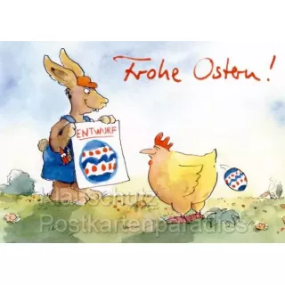 Peter Gaymann Postkarten |Osterhase und Huhn - Frohe Ostern