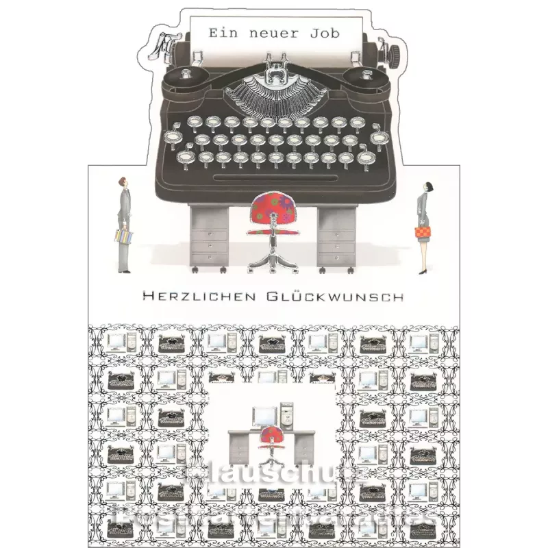 Doppelkarte mit gestanztem Rand - Schreibmaschine - Ein neuer Job