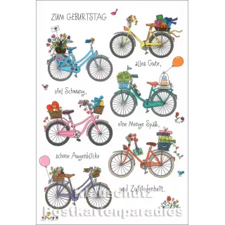 SkoKo Doppelkarte zum Geburtstag mit bunten Fahrrädern