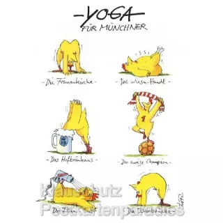 Peter Gaymann Hühner Postkarten | Yoga für Münchner