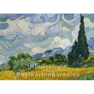 Kunstkarte | Weizenfeld mit Zypressen  (ca. 1889) von Vincent van Gogh