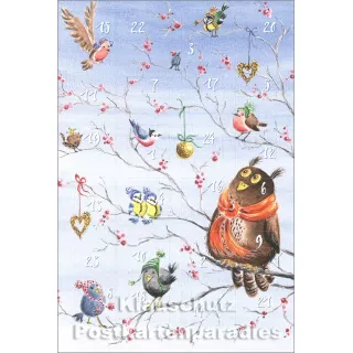Taurus Postkarten Adventskalender | Doppelkarte mit Klapptürchen - Vögel
