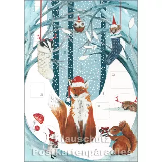 Doppelkarte Weihnachten von Discordia - Adventskalender - Tiere im verschneiten Winterwald