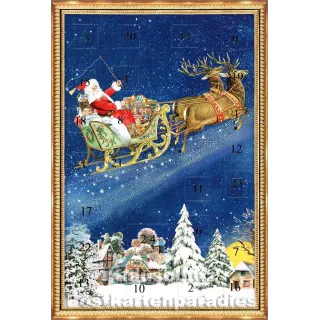 ActeTre Doppelkarte Adventskalender  - Weihnachtsmann im Schlitten