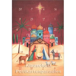 Taurus Postkarten Adventskalender | Doppelkarte mit Klapptürchen - Christi Geburt