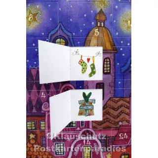 Taurus Postkarten Adventskalender | Doppelkarte mit Klapptürchen - Weihnachtsstadt | mit offenen Türchen