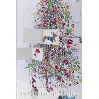 Doppelkarte Weihnachten von Discordia - Adventskalender - Mäuse Weihnachtsbaum - mit geöffneten Türchen