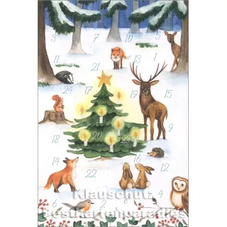 Taurus Postkarten Adventskalender | Doppelkarte mit Klapptürchen - Tierische Weihnachtsfeier